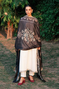 ZIVA - 3PC DHANAK EMBROIDERED SHIRT WITH TWILL PRINTED SHAWL AND TROUSER - HZG2037