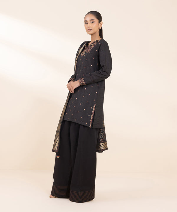 SAPPHIRE - 3PC DHANAK EMBROIDERED SHIRT WITH TWILL PRINTED SHAWL AND TROUSER - HZG2011