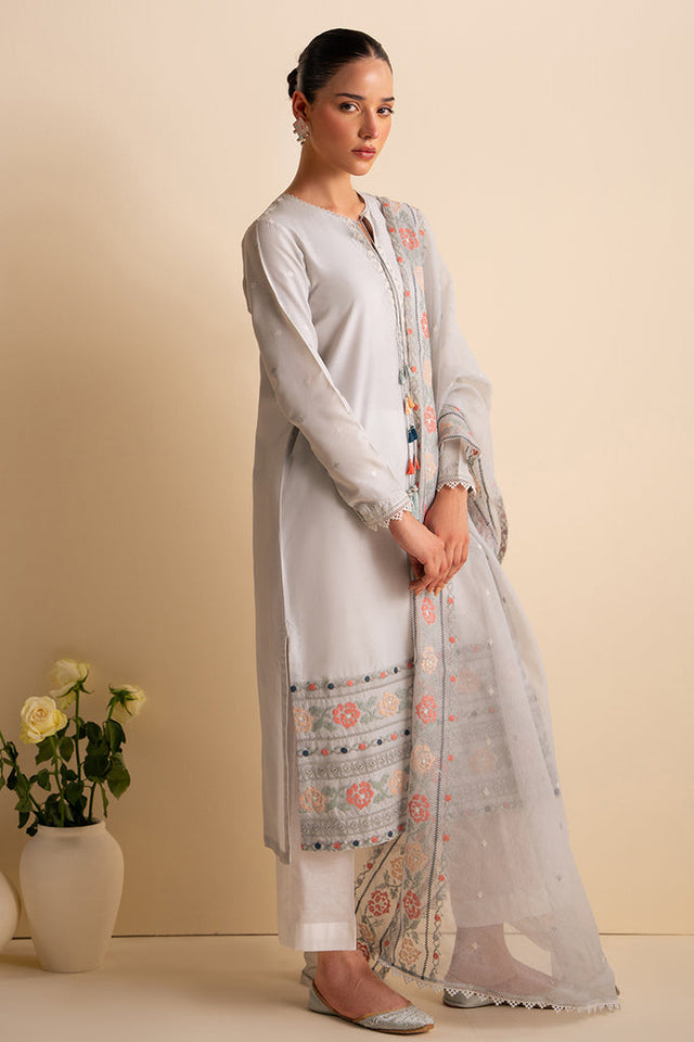 CROSS STITCH - 3PC DHANAK EMBROIDERED SHIRT WITH ORGANZA EMBROIDERED DUPATTA AND TROUSER -