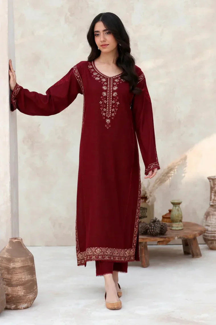 FEROZAE - 2PC DHANAK EMBROIDERED SHIRT AND EMBROIDERED TROUSER - HZG2034