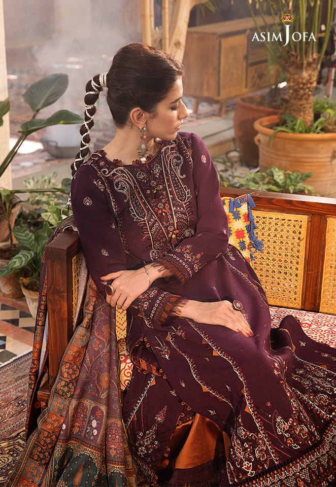 ASIM JOFA - 3PC LAWN EMBROIDERED SHIRT WITH MANAAR PRINTED DUPATTA AND TROUSER - HZG2122