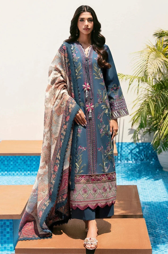 ETHNIC - 3PC LAWN EMBROIDERED SHIRT WITH PRINTED DUPATTA AND TROUSER - HZG1678