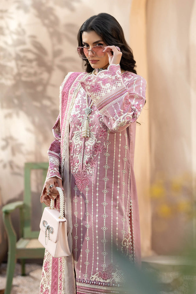 MAHNUR - 3PC LAWN CHIKANKAARI CUTWORK EMBROIDERED SHIRT WITH NET CUTWORK EMBROIDERED DUPATTA AND TROUSER - HZG2128