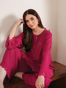 GARNET - 3PC LAWN EMBROIDERED SHIRT WITH MANAAR PRINTED DUPATTA AND TROUSER - HZG2130