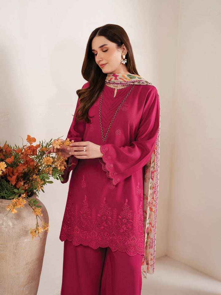 GARNET - 3PC LAWN EMBROIDERED SHIRT WITH MANAAR PRINTED DUPATTA AND TROUSER - HZG2130