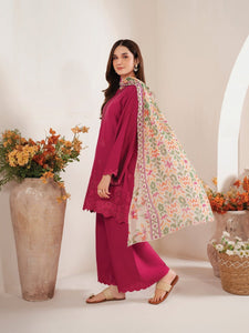 GARNET - 3PC LAWN EMBROIDERED SHIRT WITH MANAAR PRINTED DUPATTA AND TROUSER - HZG2130