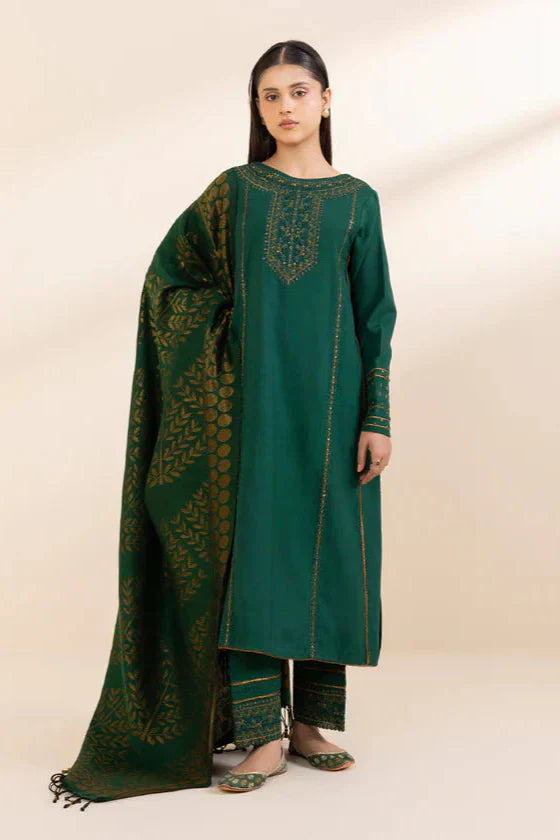 SAPPHIRE - 3PC DHANAK EMBROIDERED SHIRT WITH TWILL PRINTED SHAWL AND TROUSER - HZG2038