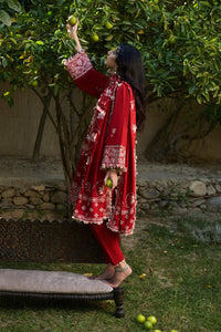 ZAHA - 3PC DHANAK EMBROIDERED SHIRT WITH DHANAK EMBROIDERED SHAWL AND TROUSER - HZG2029