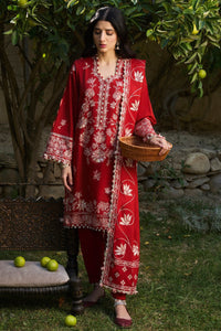 ZAHA - 3PC DHANAK EMBROIDERED SHIRT WITH DHANAK EMBROIDERED SHAWL AND TROUSER - HZG2029