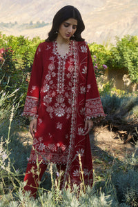 ZAHA - 3PC DHANAK EMBROIDERED SHIRT WITH DHANAK EMBROIDERED SHAWL AND TROUSER - HZG2029