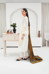 URGE - 3PC KHADDAR EMBROIDERED SHIRT WITH PASHMINA SELF JACQUARD SHAWL AND TROUSER - HZG2030