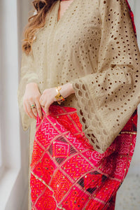 MARIA B - 3PC LAWN CHIKANKAARI EMBROIDERED SHIRT WITH CHUNRI PRINTED DUPATTA AND TROUSER - HZG2126