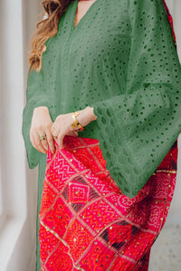 MARIA B - 3PC LAWN CHIKANKAARI EMBROIDERED SHIRT WITH CHUNRI PRINTED DUPATTA AND TROUSER - HZG2125