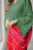 MARIA B - 3PC LAWN CHIKANKAARI EMBROIDERED SHIRT WITH CHUNRI PRINTED DUPATTA AND TROUSER - HZG2125