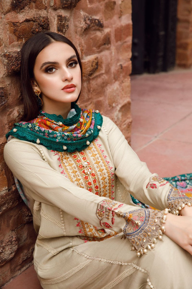 3P NC LAWN EMBROIDERED SHIRT WITH PRINTED MANAAR DUPATTA AND TROUSER