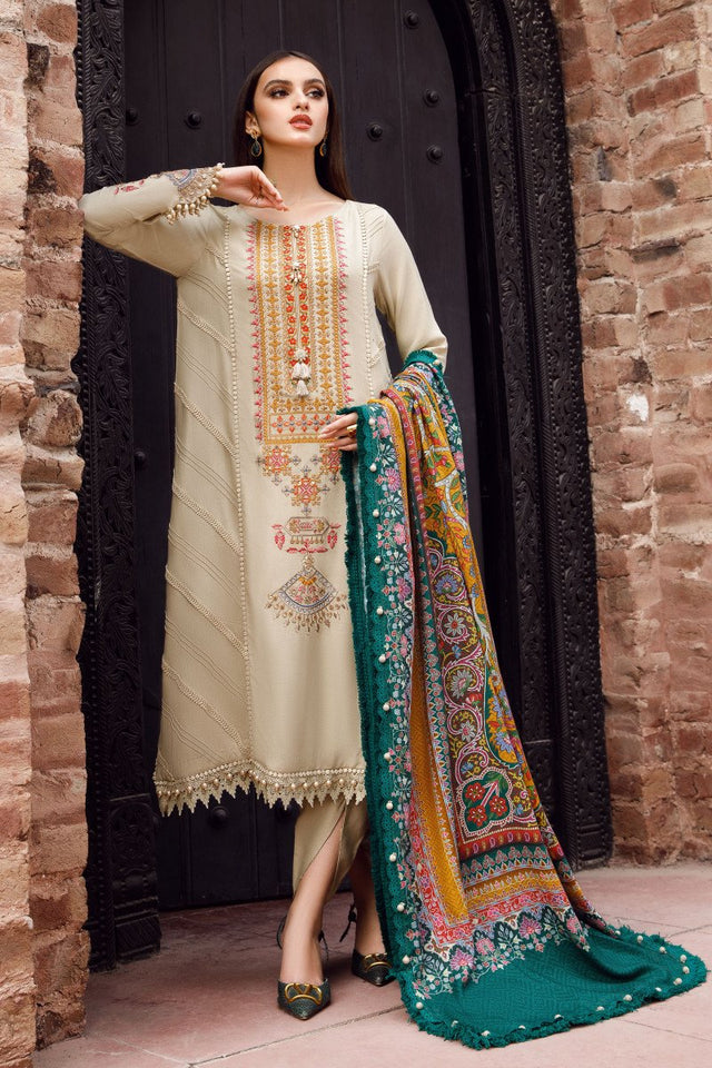 3P NC LAWN EMBROIDERED SHIRT WITH PRINTED MANAAR DUPATTA AND TROUSER