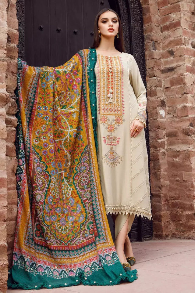 3P NC LAWN EMBROIDERED SHIRT WITH PRINTED MANAAR DUPATTA AND TROUSER